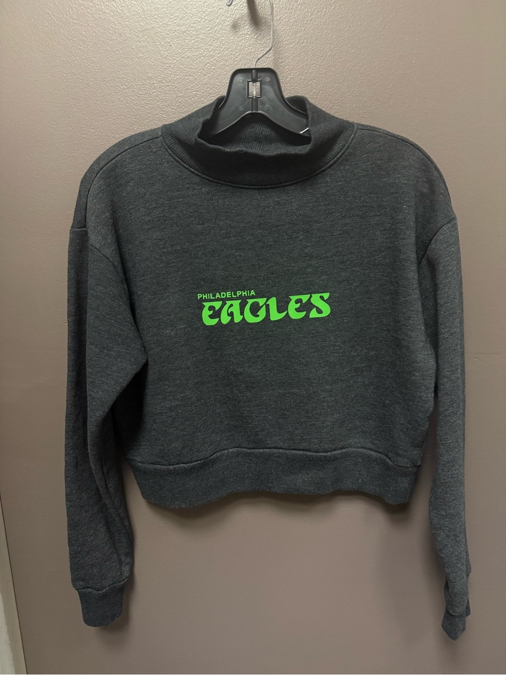 Philadelphia Eagles Charcoal Cropped Mock Neck Sweatshirt - Picture 5 of 14